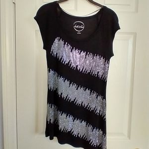 INC Black Tunic Style Asymmetric Top Silver Studs Size S